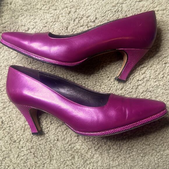 PHYLLIS POLAND 90’s DESIGNER BURGUNDY PINK PUMPS Stunning Snake Heels Edges 8B - Picture 4 of 14
